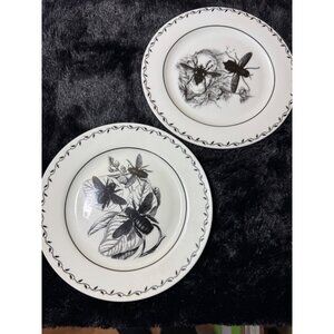 Mary Carol Home Collection Black White Birds & Bees Plates 7 1/2" Set of 2